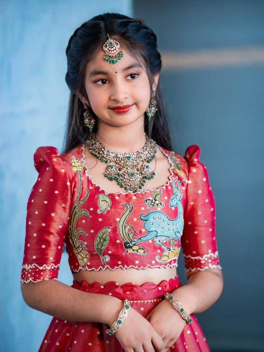 Trending Kalam Kari Kids Red Lahenga Indian clothing distributors